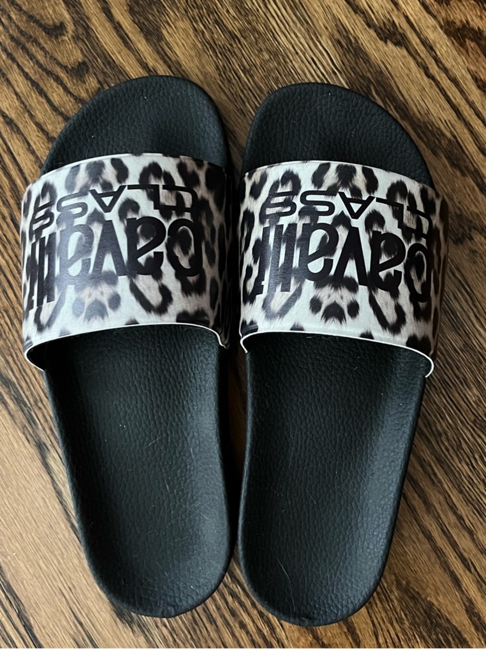 NWOT Cavalli Leopard Print Logo Slides